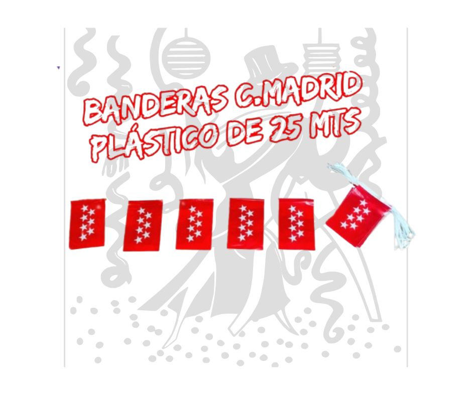 Bandera C. de Madrid Plástico Tiras de 25 Mts 20 x 30 - Adornos de Fiestas . Elcollarhawaiano