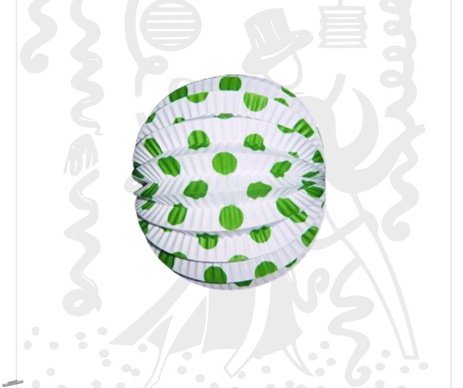 Farolillo Feria Blanco lunares Verdes 22 cm Decoración clásica para eventos Ideal para ferias y bodas temáticas